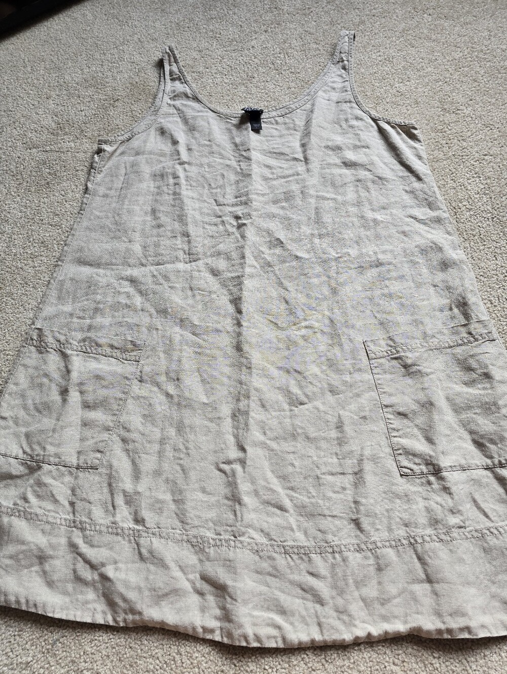 Eileen Fisher Natural Oatmeal Organic Linen Tunic Dress With Pockets Size Large - Picture 3 of 10